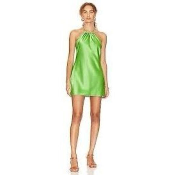 NWT Alice + Olivia Zumi A-Line Mini Dress With satin finish and halterneck desig - Picture 7 of 15